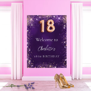Affiche 18e anniversaire parties scintillant violet scinti