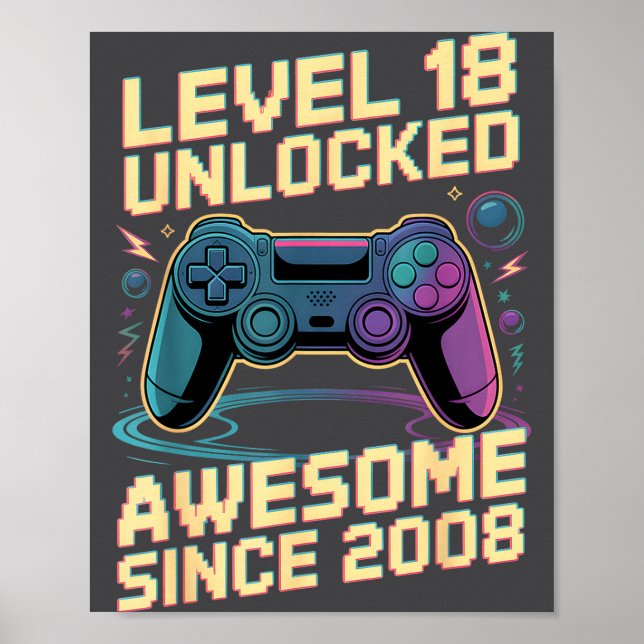 Affiche 18th Birthday Boy Gift Level 18 Gamer 2008 18 Year (Devant)