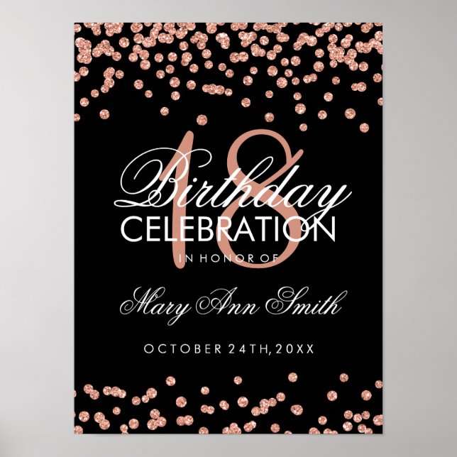 Affiche 18th Birthday Rose Gold Faux Glitter Confetti (Devant)