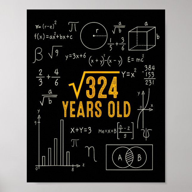 Affiche 18th Birthday Square Root Of 324 Love Math 18 Year (Devant)