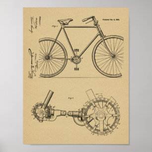 Affiche 1900 Conception de bicyclettes sans chaines Brevet