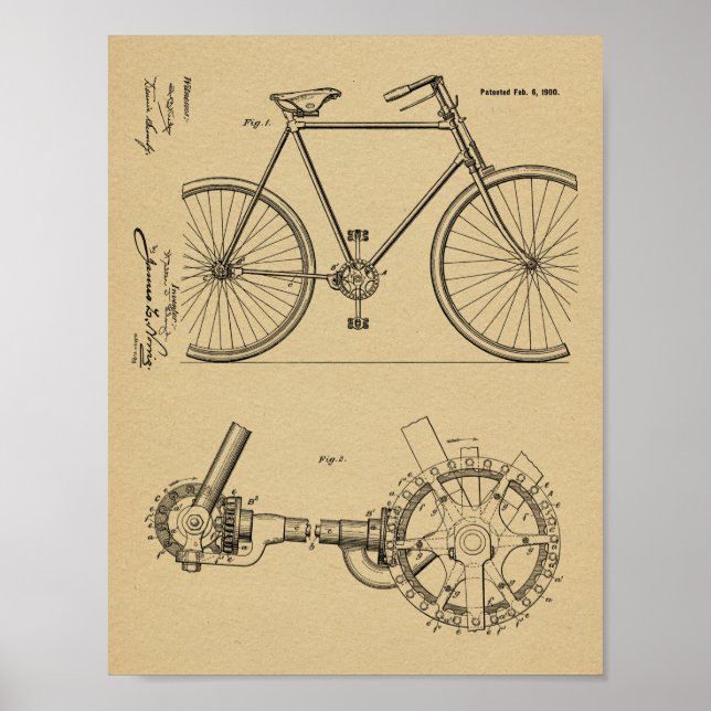 Affiche 1900 Conception de bicyclettes sans chaines Brevet (Devant)