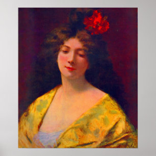 Affiche 1901 belle dame portant un châle