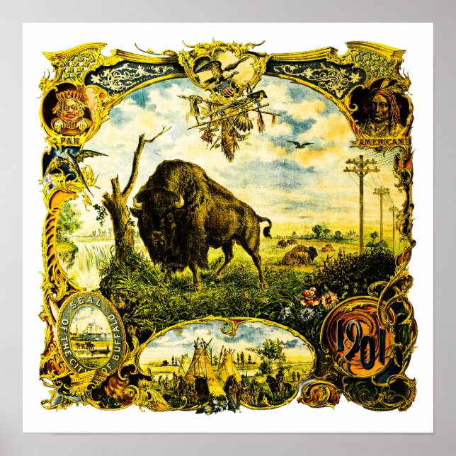 Affiche 1901 Exposition Panaméricaine Buffalo NY Bison Vic (Devant)