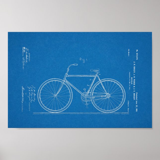 Affiche 1901 Vintage Bicycle Patent Blueprint Art Print (Devant)