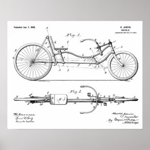 Affiche 1902 Bicycle Recumbent Design Brevet Art Imprimer