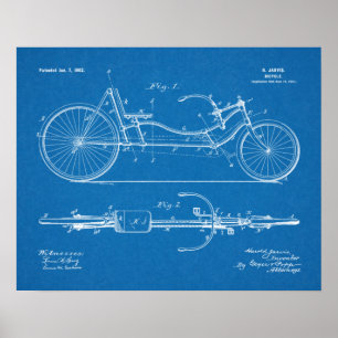 Affiche 1902 Bicycle Recumbent Design Patent Art Print