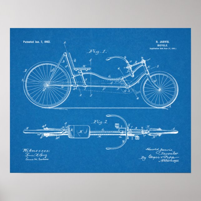 Affiche 1902 Bicycle Recumbent Design Patent Art Print (Devant)