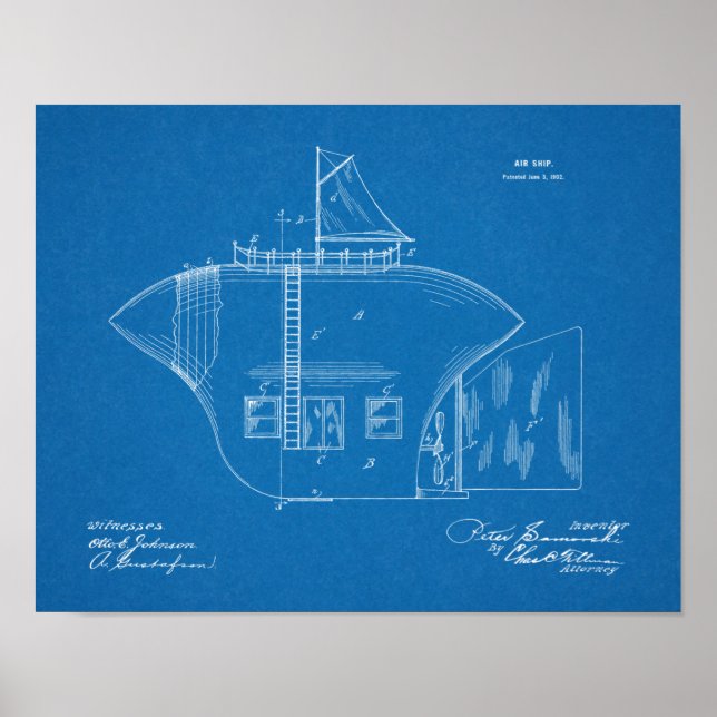 Affiche 1902 Odd Airship Brevet d'Art Dessin Imprimer (Devant)