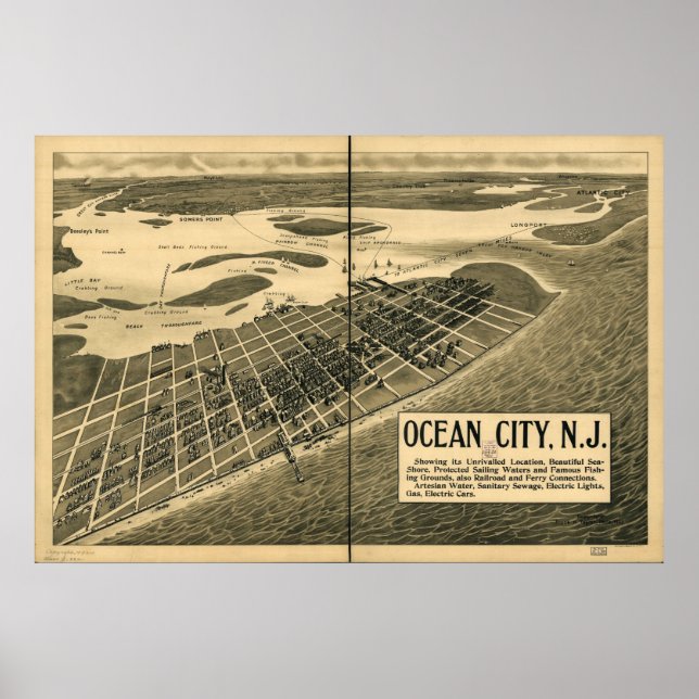 Affiche 1903 Ocean City, NJ Birds Eye View Panoramic Map (Devant)