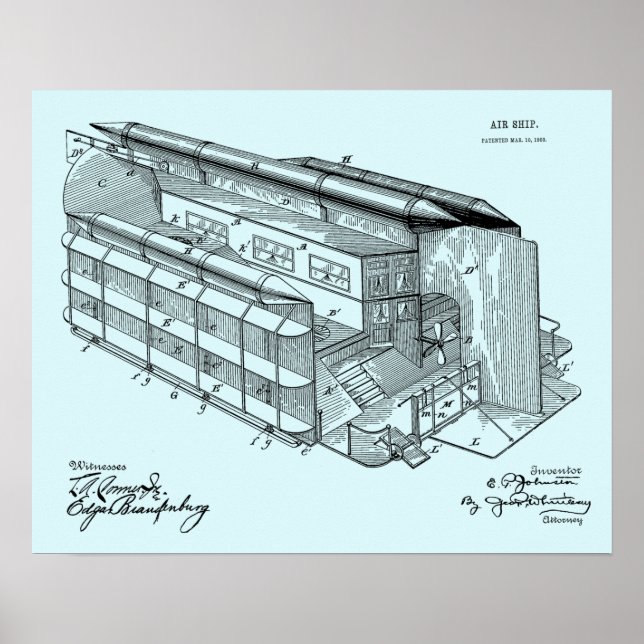 Affiche 1903 Vol AirShip Brevet Dessin d'art Imprimer (Devant)