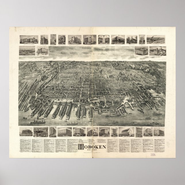 Affiche 1904 Hoboken, NJ Birds Eye View Panoramic Map (Devant)