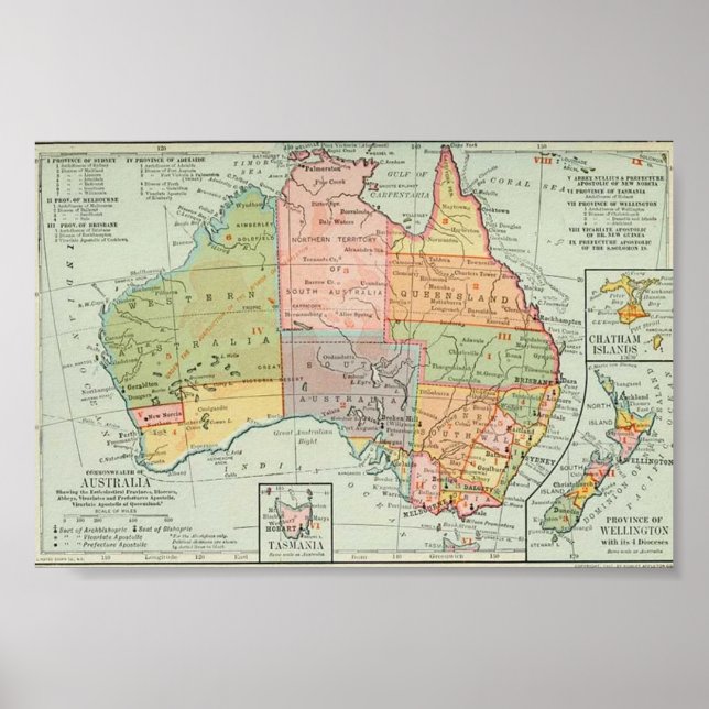 Affiche 1907 Carte de l'Australie et de la Nouvelle-Zéland (Devant)