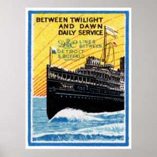 Affiche 1910 Détroit à Buffalo Steamship