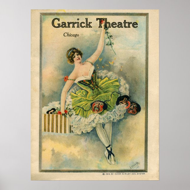 Affiche 1910 Jovely Woman Thespian Garrick Theatre Chicago (Devant)
