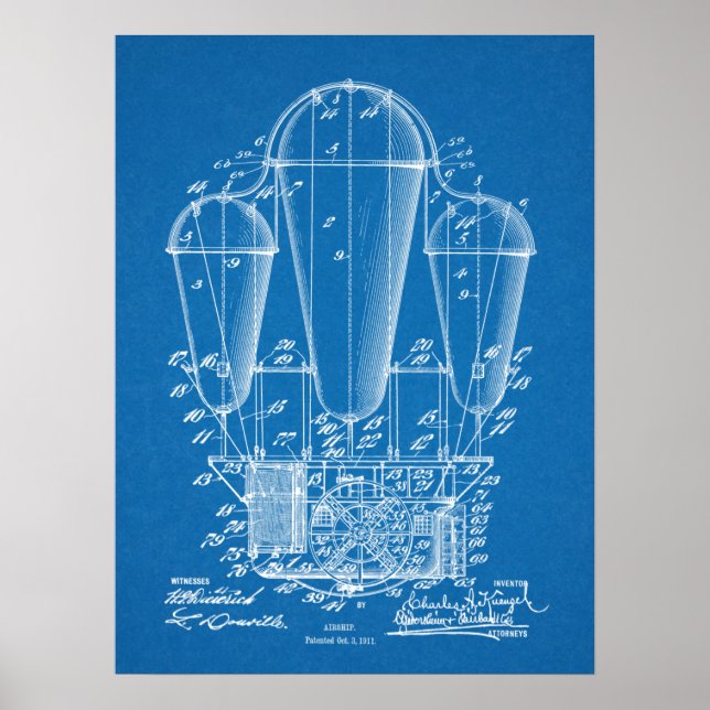 Affiche 1911 Airship Balloon Patent Art Drawing Print (Devant)
