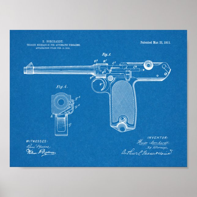 Affiche 1911 Automatic Gun Patent Art Drawing Print (Devant)
