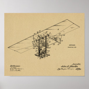 Affiche 1912 Flying Machine Airplane Patent Art Drawing