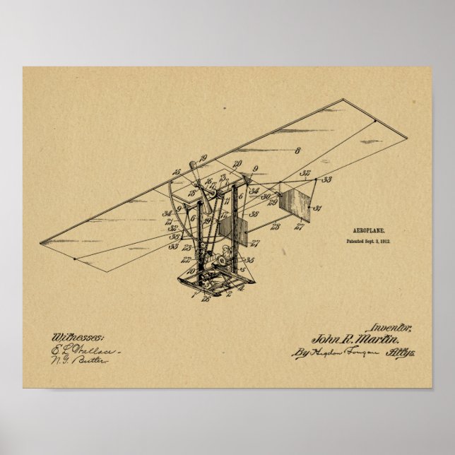 Affiche 1912 Flying Machine Airplane Patent Art Drawing (Devant)