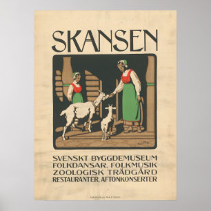 Affiche 1912 Skansen Suède Art de l'affiche de voyage vint