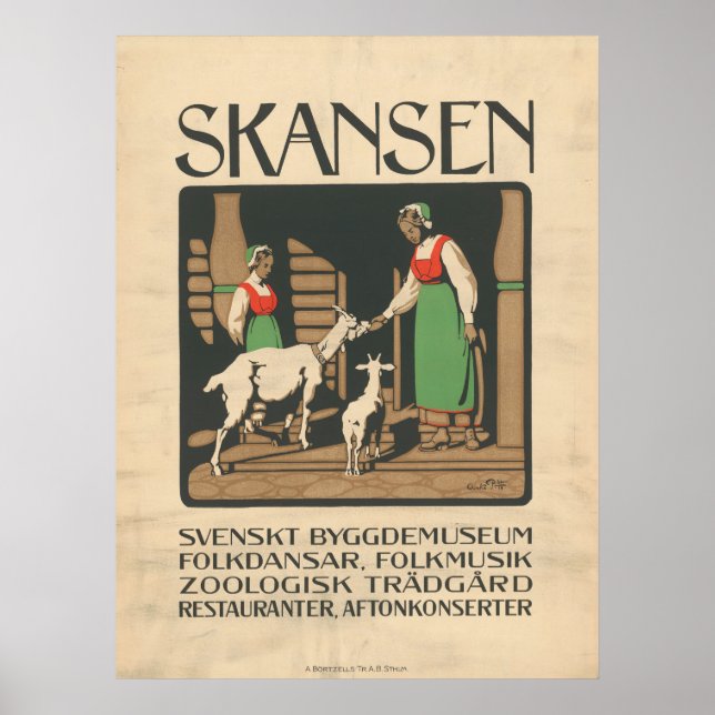 Affiche 1912 Skansen Suède Art de l'affiche de voyage vint (Devant)