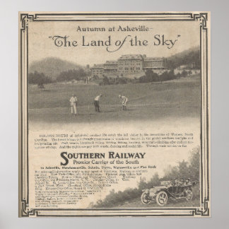 Affiche 1913 Automne à Asheville NC tourisme ad