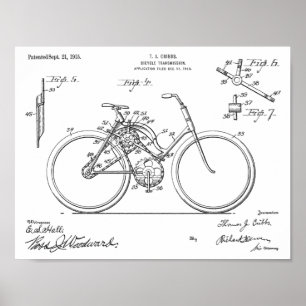 Affiche 1913 Bicycle Transmission Design Brevet Art Imprim