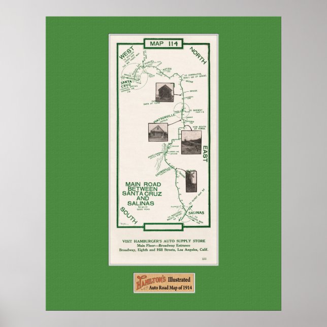 Affiche 1914 Carte, Père Noël Cruz à Salinas, Mat Vert (Devant)