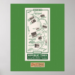 Affiche 1914 carte, Santa Barbara à Ventura