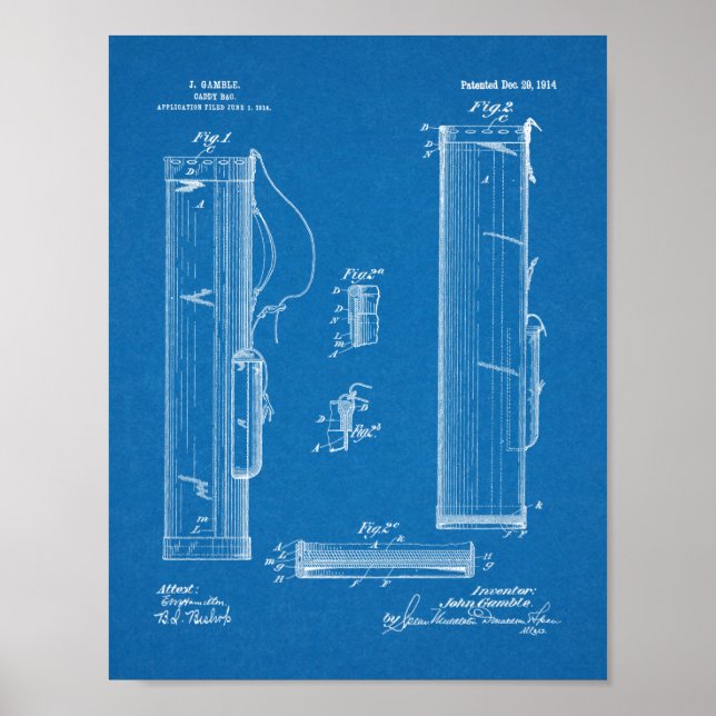 Affiche 1914 Golf Caddy Club Sac Design Brevet Art Imprime (Devant)