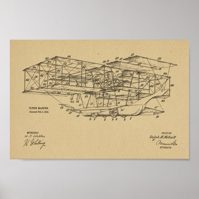 Affiche 1914 Machine volante Avion Brevet d'Art Dessin (Devant)
