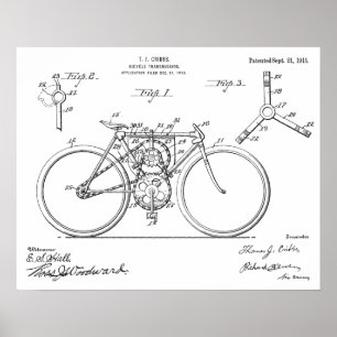 Affiche 1915 Bicycle Transmission Design Brevet Art Imprim