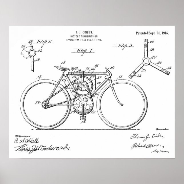 Affiche 1915 Bicycle Transmission Design Brevet Art Imprim (Devant)