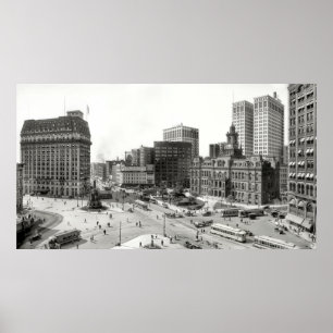 AFFICHE 1915 DÉTROIT INTERSECTION 5 VOIES