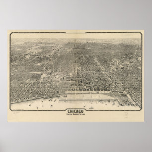 Affiche 1916 Chicago, IL Birds Eye View Panoramic Map