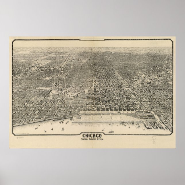 Affiche 1916 Chicago, IL Birds Eye View Panoramic Map (Devant)