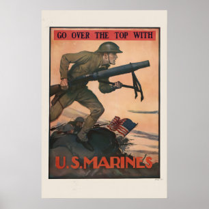 Affiche 1917 Premiers Marines américains en France WW1 Mar