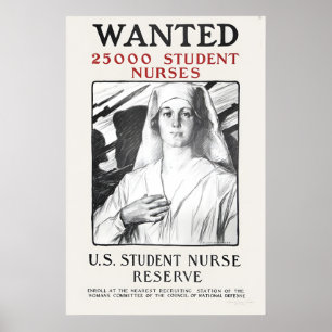 Affiche 1917 Recherche 25000 Infirmières Première Guerre m
