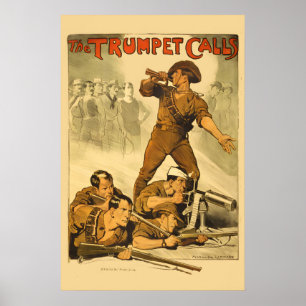 Affiche 1918 Australie La Trompette Sonne !  Recrutement d