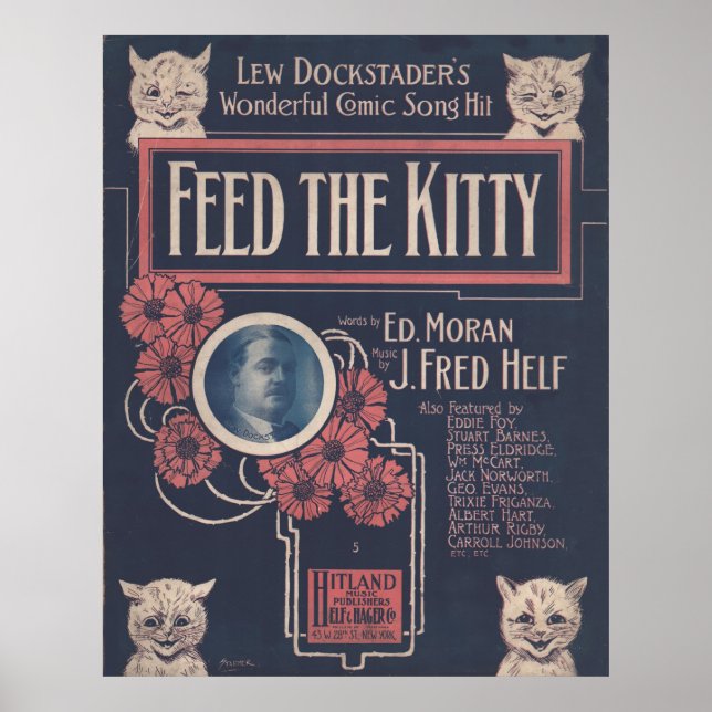 Affiche 1918 FEED THE KITTY sheet music cover (Devant)