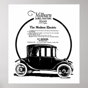 Affiche 1919 Milburn Electric Voiture vintage et impressio