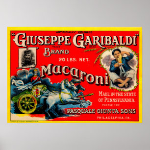 Affiche 1920 Giuseppe Garibaldi macaroni étiquette