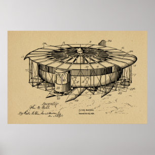 Affiche 1920 Machine à voler Avion Brevet d'Art Dessin