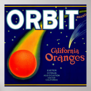 Affiche 1920s Orbite Orange étiquette de caisse de fruits