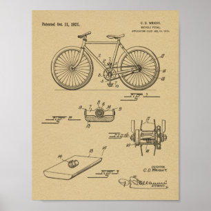 Affiche 1921 Bicycle Pedal Design Brevet Art Imprimer