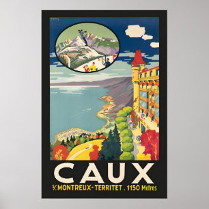 Affiche 1921 Caux Suisse Station de ski Voyage vintage