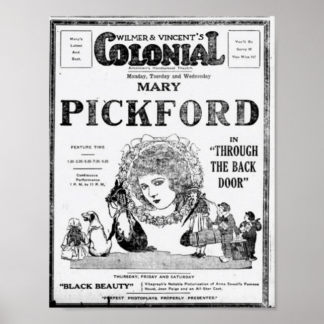 Affiche 1921, Mary Pickford, par la porte arrière (Devant)
