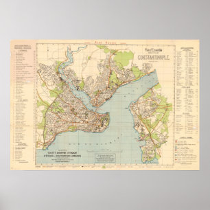 Affiche 1922 Carte de Constantinople - Istanbul, Turquie