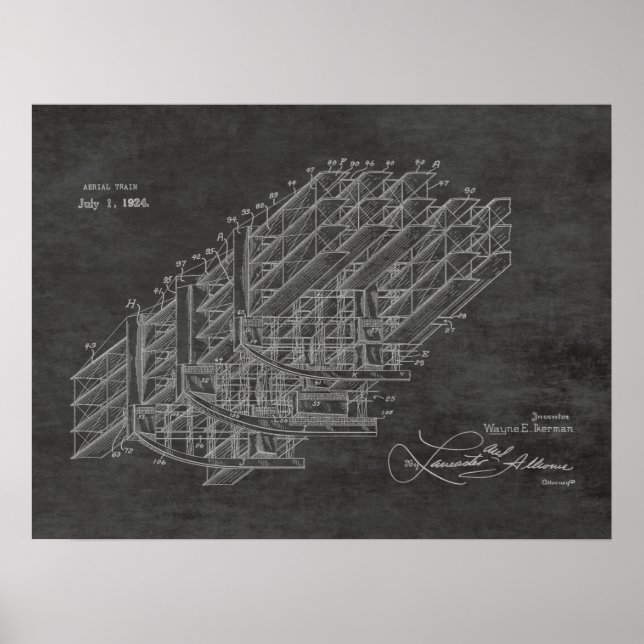 Affiche 1924 Avion Train Brevet d'art Imprimer (Devant)