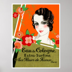 Affiche 1925 Fleurs de Paris France Parfum